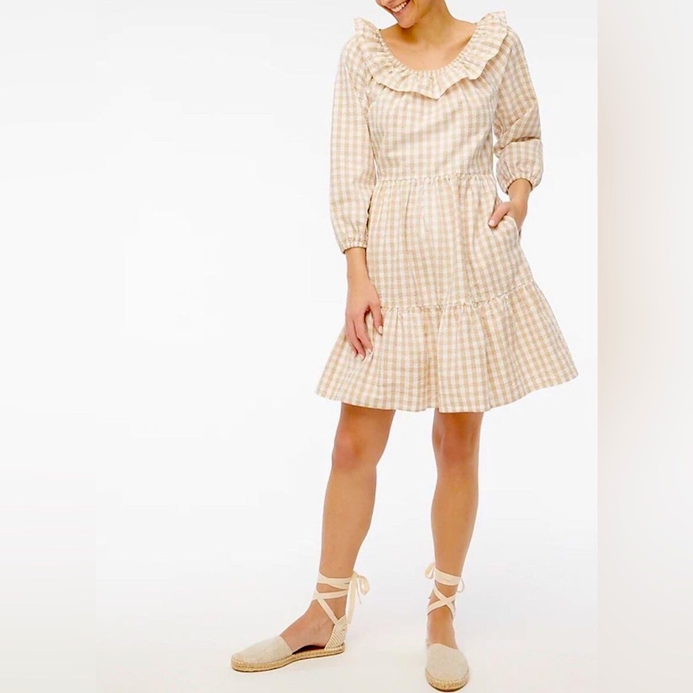 J. Crew Factory Seersucker Ruffleneck Mini Dress Size 10 NWT